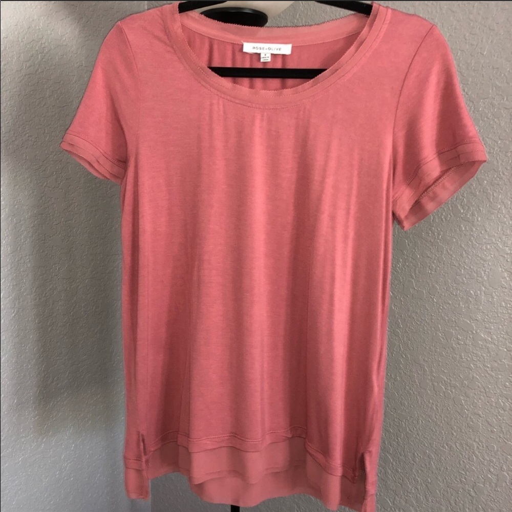 Rose + Olive Pink detailed trim pink blouse top